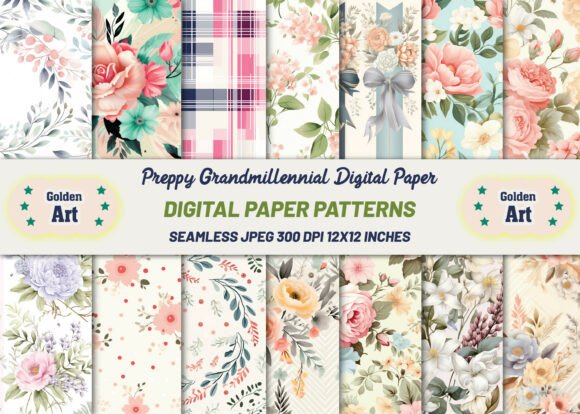 19 Preppy Grandmillennial Digital Paper for Creative and Practical Use