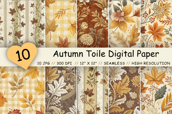 Autumn Toile Digital Paper Pack, Vintage