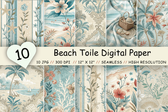 Beach Toile Digital Paper Pack: A Versatile Tool for Creative Projects