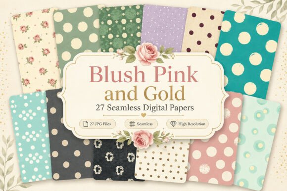Blush Pink and Gold Digital Paper Set