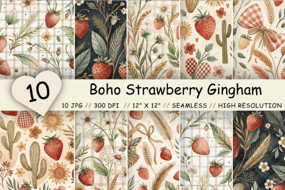Boho Strawberry Gingham Digital Paper: A Creative Resource for Digital Designers