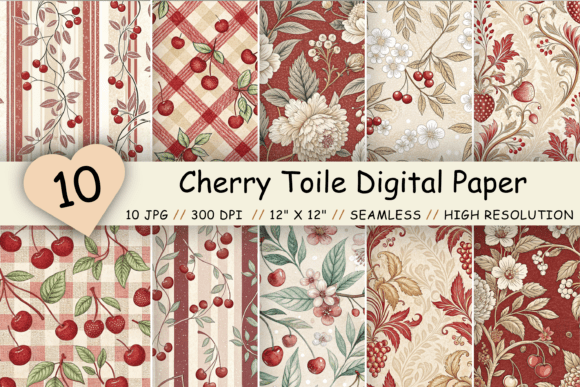 Cherry Toile Digital Paper Pack: A Vintage Floral Treasure for Creative Projects