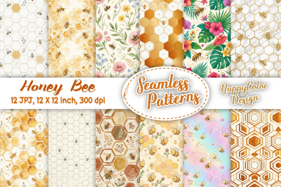Honey Bee Seamless Pattern Digital Paper