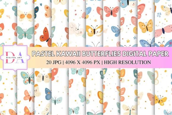 Pastel Kawaii Butterflies Digital Paper: A Sweet Addition to Your Creative Projects