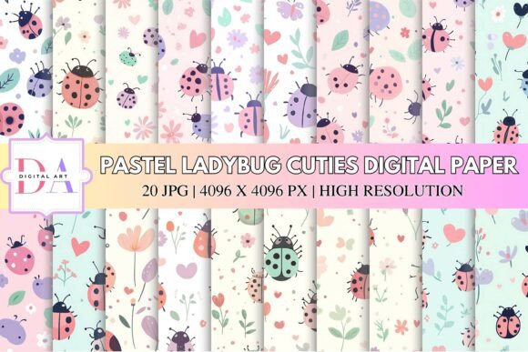 Pastel Ladybug Cuties Digital Paper: A Sweet Addition to Your Creative Projects
