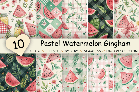 Pastel Watermelon Gingham Digital Paper