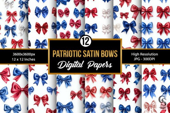 Patriotic Satin Bows Digital Papers