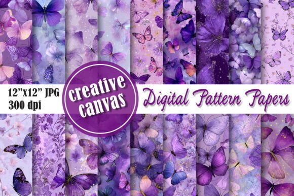 Purple Butterfly Seamless Pattern Bundle
