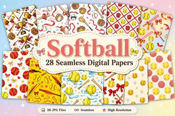 Seamless Softball Digital Paper Set