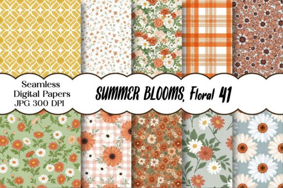 SUMMER BLOOMS, Floral Seamless Papers