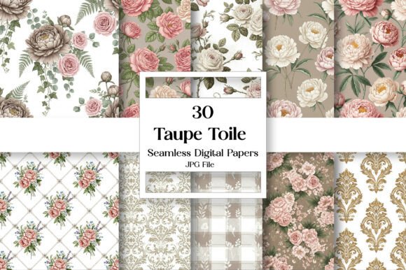 Taupe Toile Digital Paper Pack, Vintage: Timeless Elegance for Creative Projects