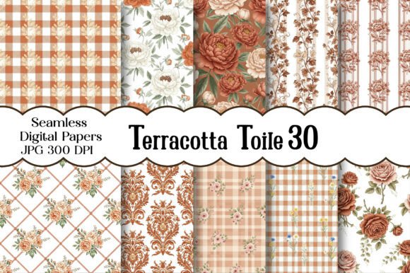 Terracotta Toile Digital Paper Pack