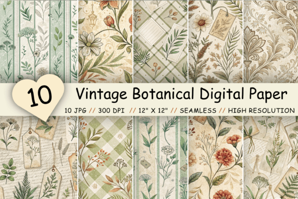 Vintage Botanical Tags Digital Paper: A Creative Resource for Craft Enthusiasts