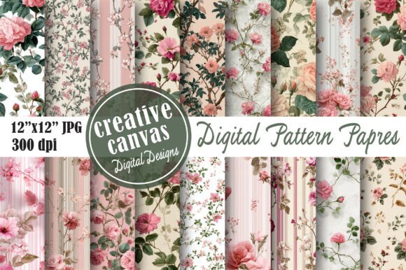 Vintage Pink Rose Seamless Pattern Bundle