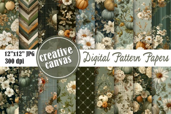 Vintage Pumpkin Daisy Seamless Pattern