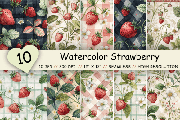 Watercolor Strawberry Gingham Paper